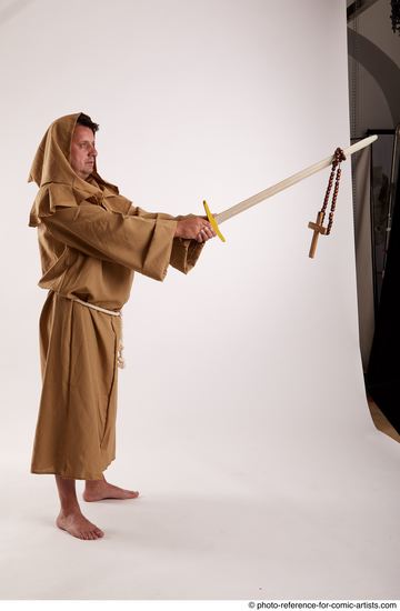 Man Adult Chubby White Fighting with sword Standing poses Coat