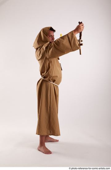 Man Adult Chubby White Fighting with sword Standing poses Coat