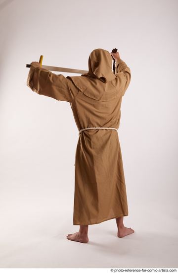 Man Adult Chubby White Fighting with sword Standing poses Coat