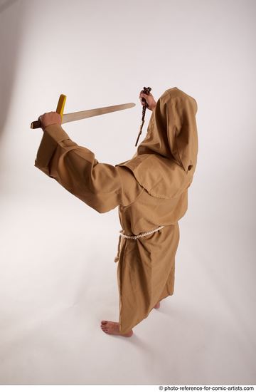 Man Adult Chubby White Fighting with sword Standing poses Coat