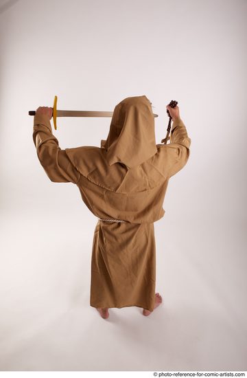 Man Adult Chubby White Fighting with sword Standing poses Coat