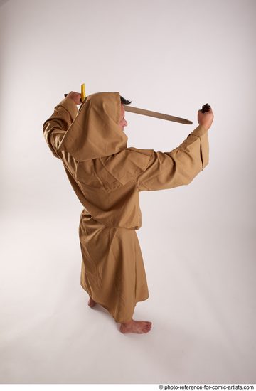 Man Adult Chubby White Fighting with sword Standing poses Coat