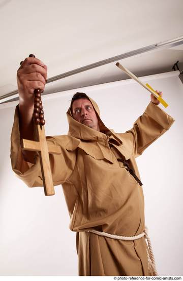 Man Adult Chubby White Fighting with sword Standing poses Coat