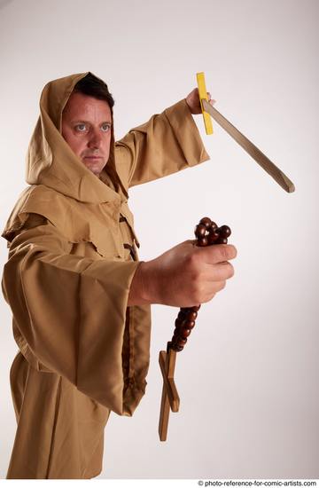 Man Adult Chubby White Fighting with sword Standing poses Coat