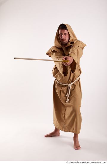 Man Adult Chubby White Fighting with sword Standing poses Coat