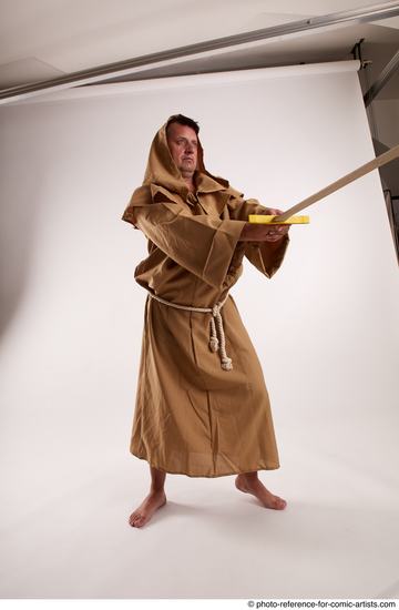 Man Adult Chubby White Fighting with sword Standing poses Coat