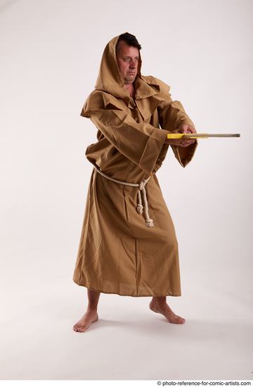 Man Adult Chubby White Fighting with sword Standing poses Coat