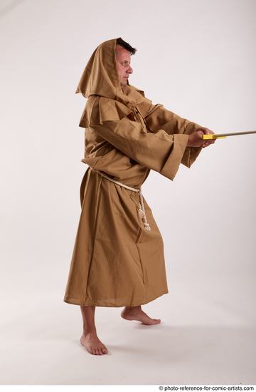 Man Adult Chubby White Fighting with sword Standing poses Coat