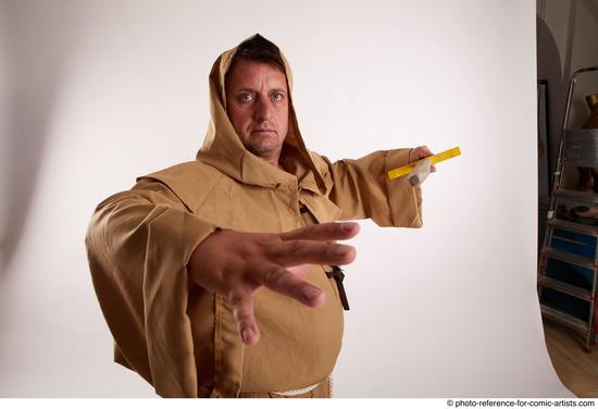 Man Adult Chubby White Fighting with sword Standing poses Coat