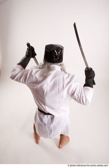 Man Adult Chubby White Fighting with knife Standing poses Casual