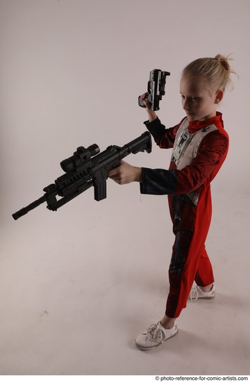 Woman Young Athletic White Fighting with gun Standing poses Army