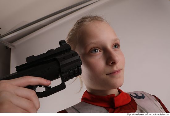 Woman Young Athletic White Fighting with gun Standing poses Army