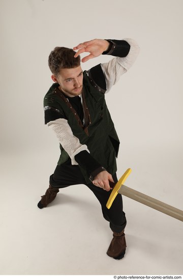 Man Adult Athletic White Fighting with sword Standing poses Casual