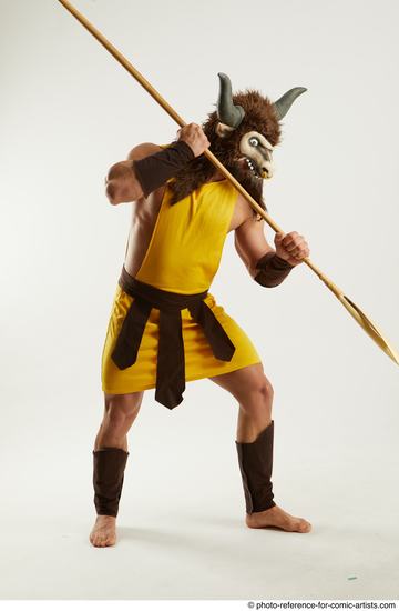 Man Adult Average Fighting with spear Standing poses Casual