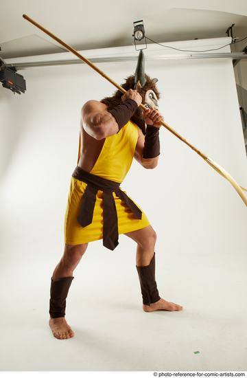 Man Adult Average Fighting with spear Standing poses Casual