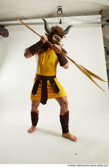 Man Adult Average Fighting with spear Standing poses Casual