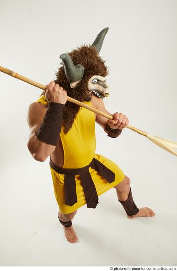 Man Adult Average Fighting with spear Standing poses Casual