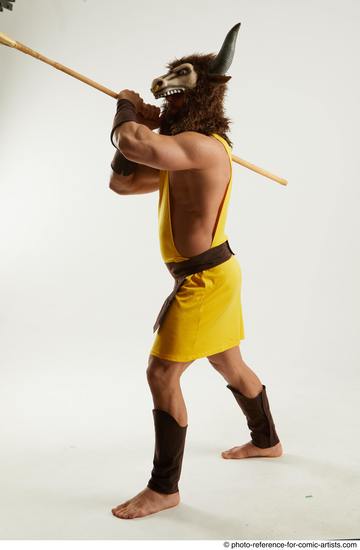 Man Adult Average White Fighting with spear Standing poses Casual