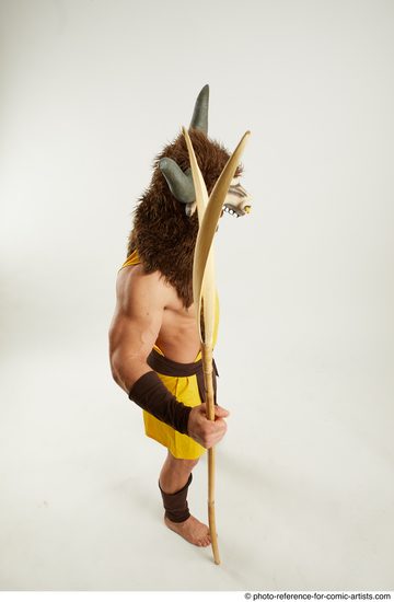 Man Adult Athletic White Fighting with spear Standing poses Casual