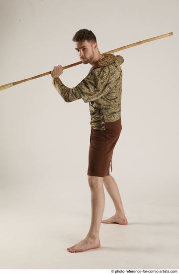 Man Adult Athletic White Fighting with spear Standing poses Casual