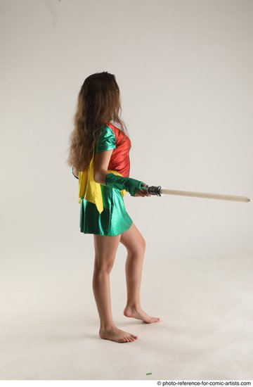 Woman Young Average White Fighting with sword Standing poses Casual