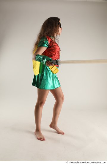 Woman Young Average White Fighting with sword Standing poses Casual