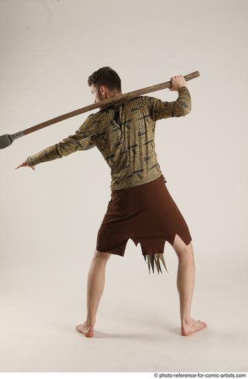 Man Adult Athletic White Fighting with spear Standing poses Casual