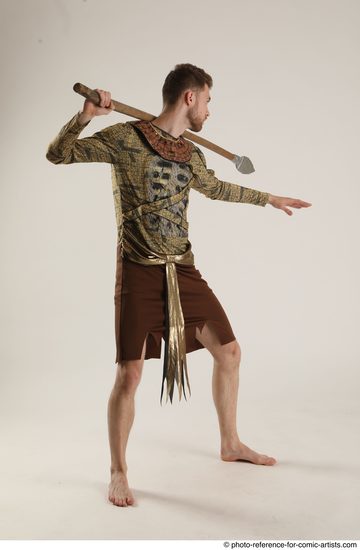 Man Adult Athletic White Fighting with spear Standing poses Casual