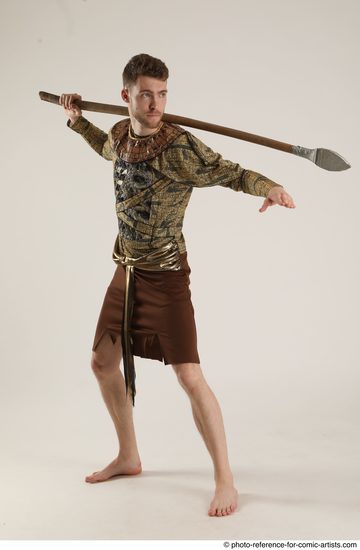 Man Adult Athletic White Fighting with spear Standing poses Casual