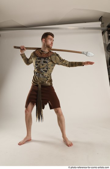 Man Adult Athletic White Fighting with spear Standing poses Casual