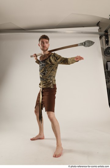 Man Adult Athletic White Fighting with spear Standing poses Casual