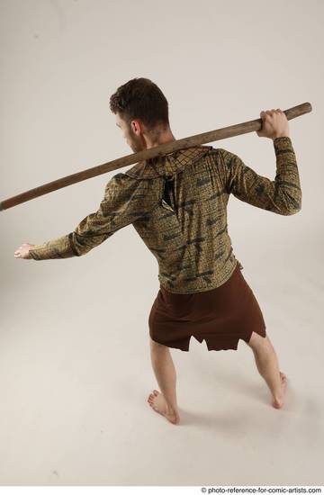 Man Adult Athletic White Fighting with spear Standing poses Casual