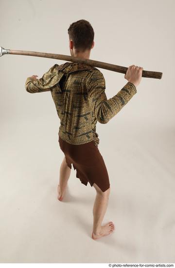 Man Adult Athletic White Fighting with spear Standing poses Casual