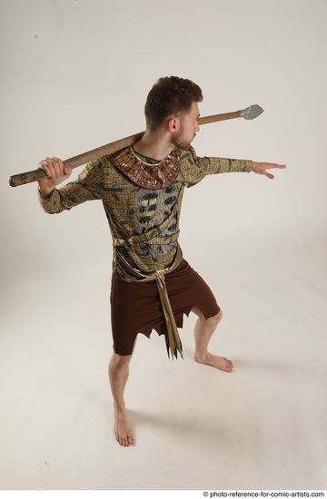 Man Adult Athletic White Fighting with spear Standing poses Casual