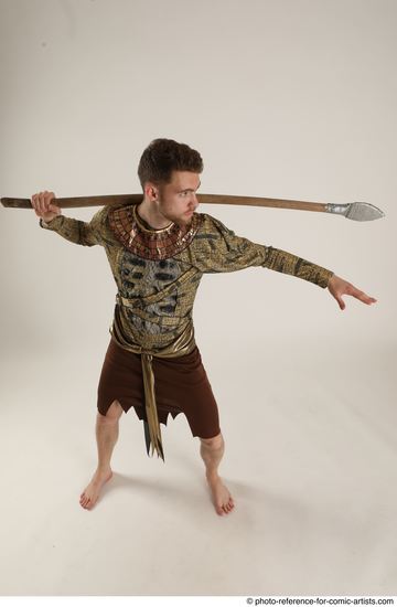 Man Adult Athletic White Fighting with spear Standing poses Casual