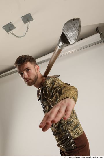 Man Adult Athletic White Fighting with spear Standing poses Casual