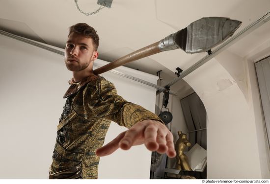 Man Adult Athletic White Fighting with spear Standing poses Casual