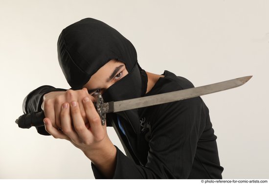 Man Young Athletic White Fighting with knife Standing poses Casual