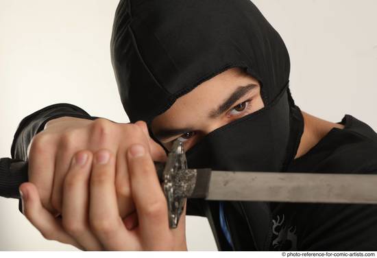 Man Young Athletic White Fighting with knife Standing poses Casual