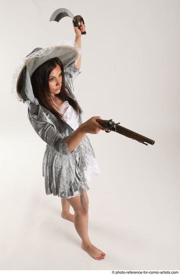 Woman Adult Average White Fighting with gun Standing poses Casual