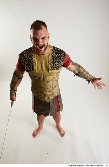 Man Adult Muscular White Fighting with sword Standing poses Army