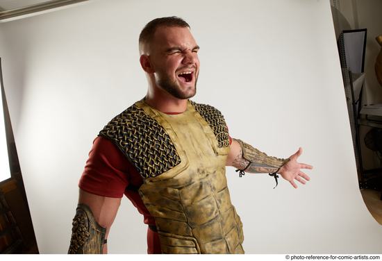 Man Adult Muscular White Fighting with sword Standing poses Army