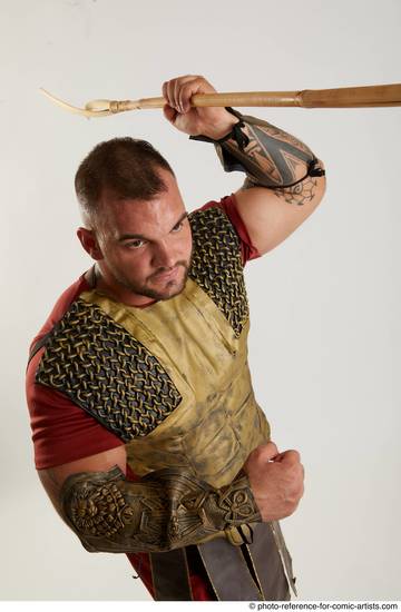 Man Adult Muscular White Fighting with spear Standing poses Army