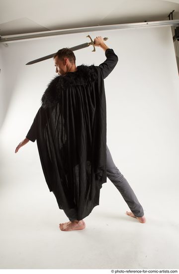 Man Adult Athletic White Fighting with sword Standing poses Coat