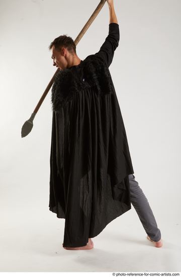 Man Adult Athletic White Fighting with sword Standing poses Coat