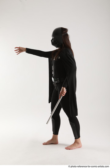 Woman Adult Average White Fighting with sword Standing poses Coat