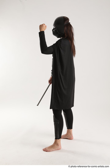 Woman Adult Athletic White Fighting with sword Standing poses Coat