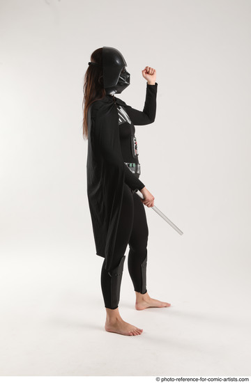 Woman Adult Athletic White Fighting with sword Standing poses Coat