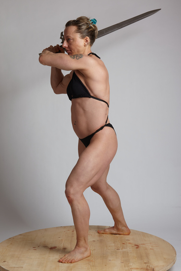 Woman Adult Muscular White Fighting with sword Fight Underwear