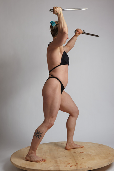 Woman Adult Muscular White Fighting with sword Standing poses Underwear